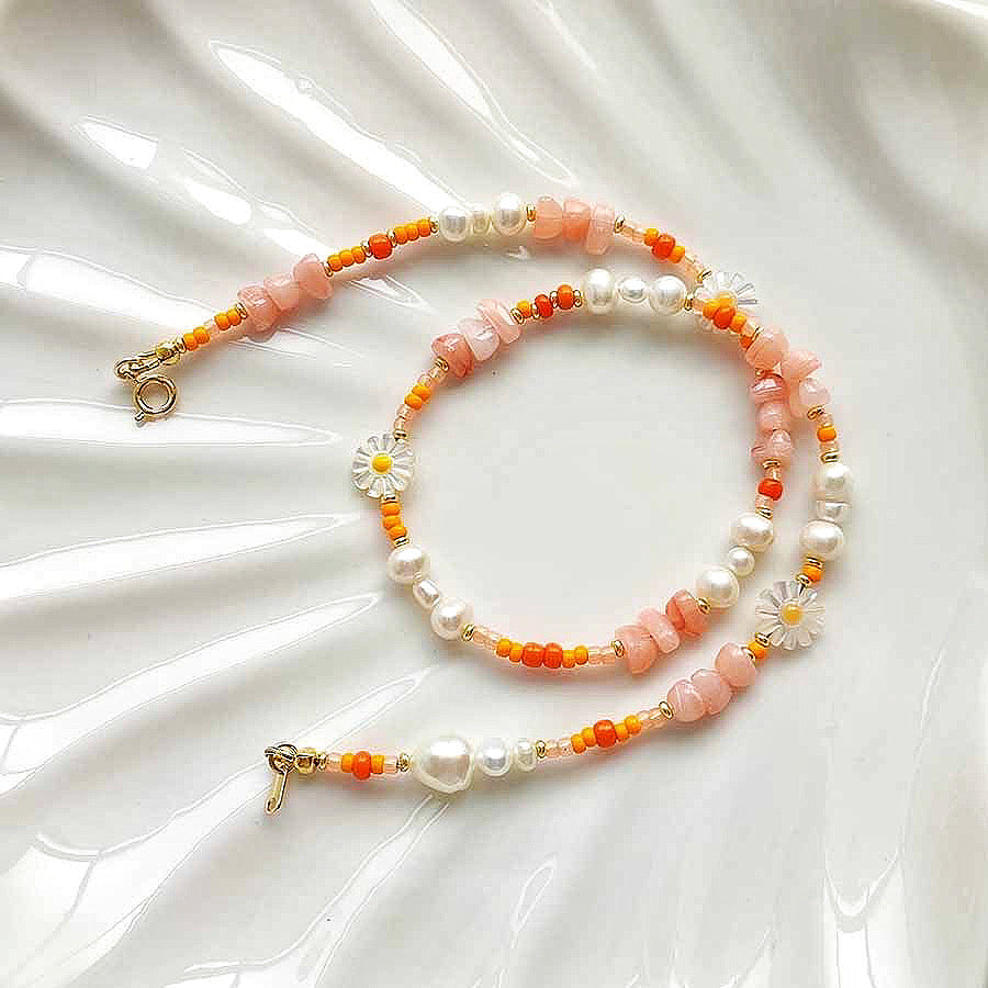 Natural stone necklace・Orange Pearl