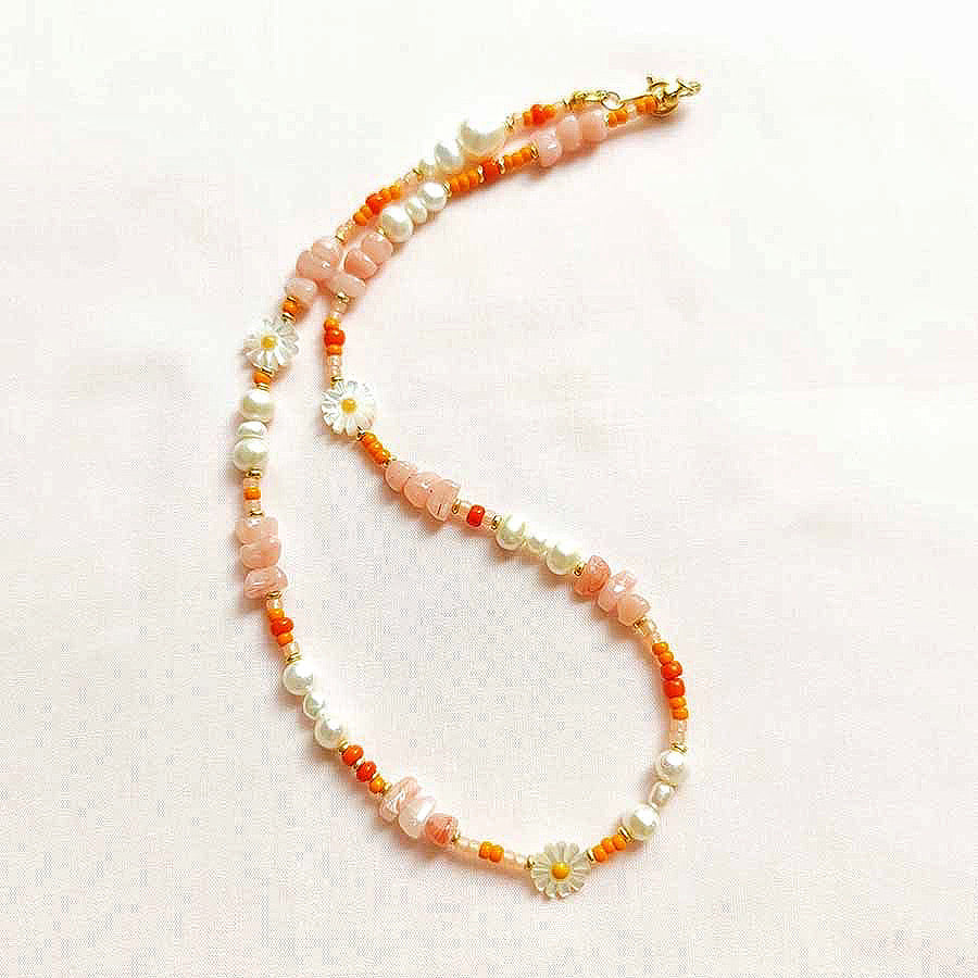 Natural stone necklace・Orange Pearl